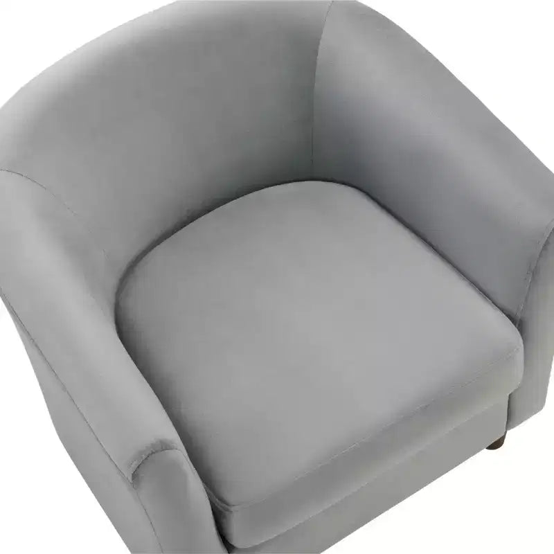 Fauteuil d'appoint moderne en velours gris avec ottoman, dossier en U et assise rembourrée de 10 cm d'épaisseur