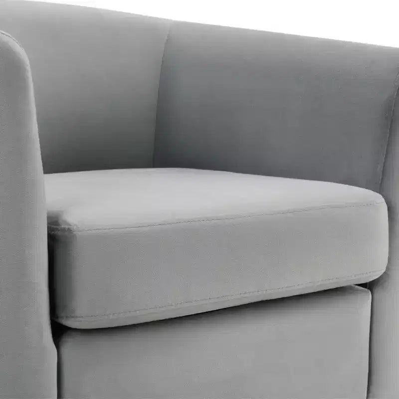 Fauteuil d'appoint moderne en velours gris avec ottoman, dossier en U et assise rembourrée de 10 cm d'épaisseur