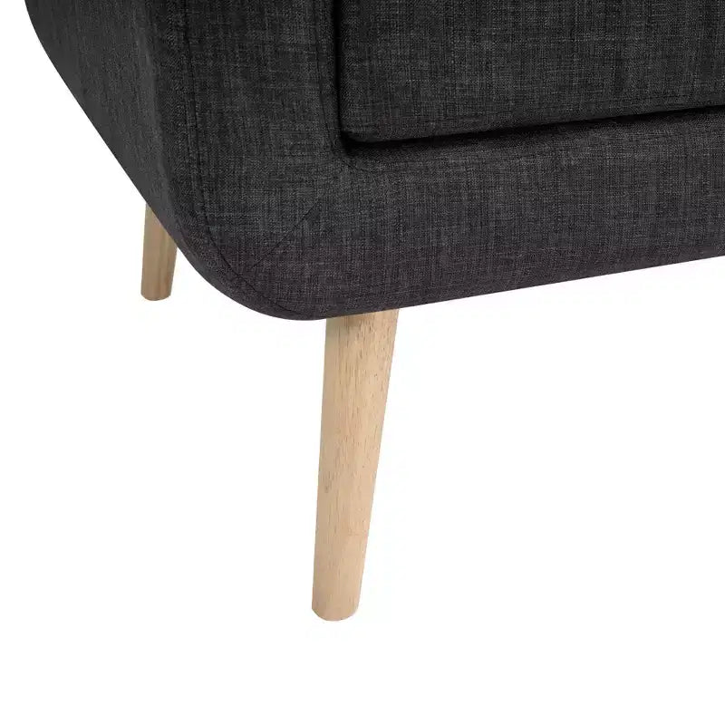 Fauteuil d'appoint noir en tissu de style Mid-Century avec pieds en bois d'hévéa, revêtement en lin pour salon