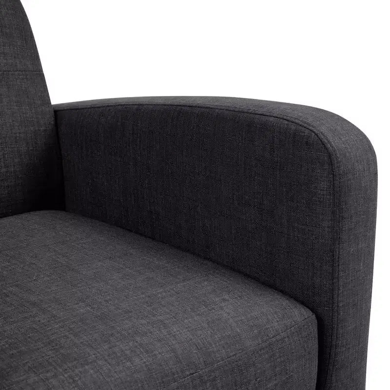 Fauteuil d'appoint noir en tissu de style Mid-Century avec pieds en bois d'hévéa, revêtement en lin pour salon