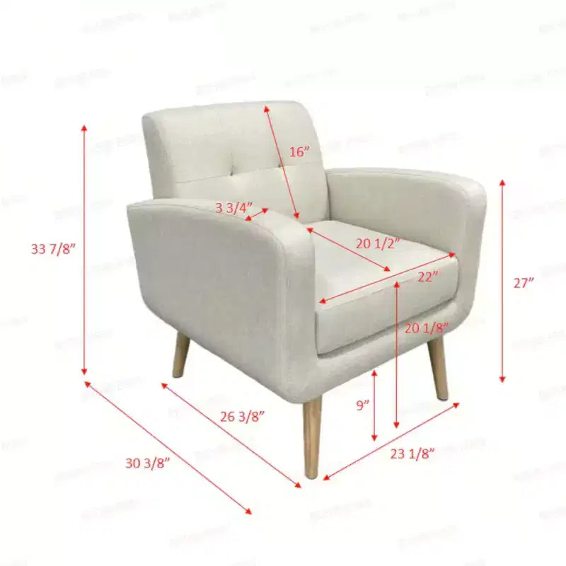 Fauteuil d'appoint noir en tissu de style Mid-Century avec pieds en bois d'hévéa, revêtement en lin pour salon