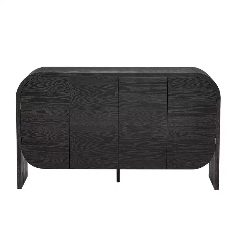 Buffet Rétro en Bois à 4 Portes avec Bords Arrondis et Étagères Réglables, Noir