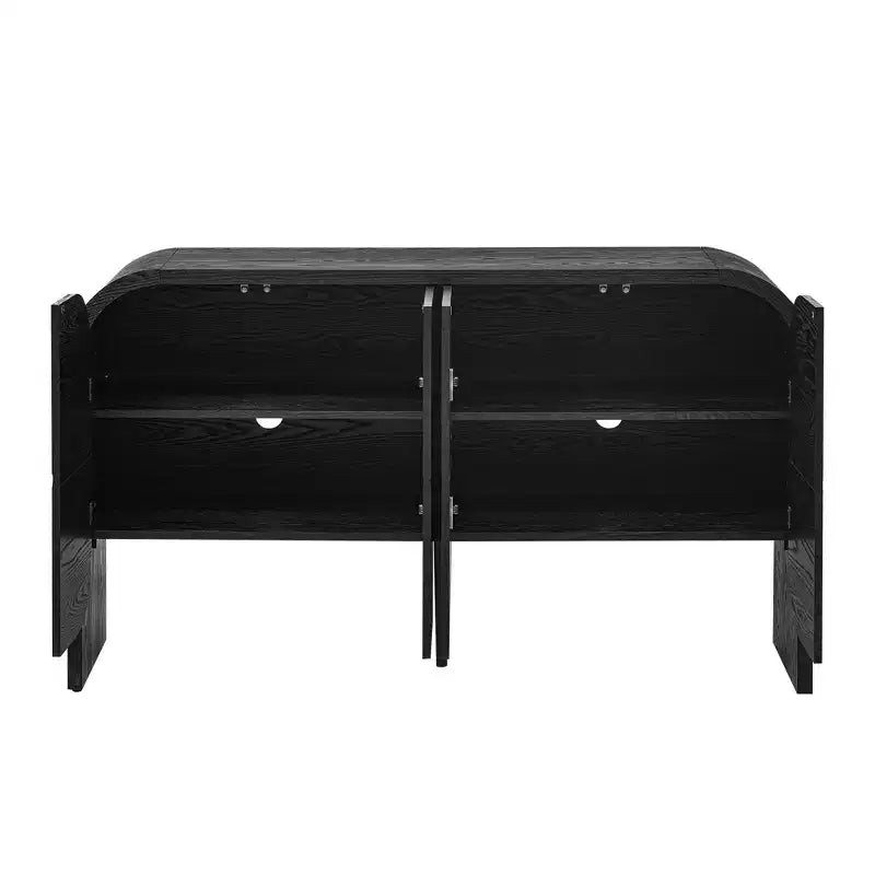 Buffet Rétro en Bois à 4 Portes avec Bords Arrondis et Étagères Réglables, Noir