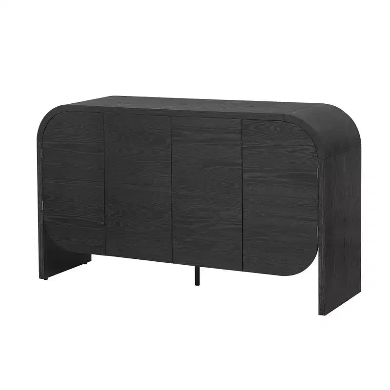 Buffet Rétro en Bois à 4 Portes avec Bords Arrondis et Étagères Réglables, Noir