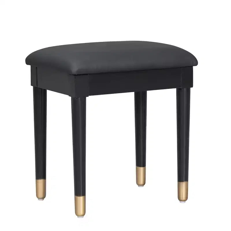 Coiffeuse moderne avec tabouret, tiroirs, meuble de rangement et ports de charge, Noir/Noyer