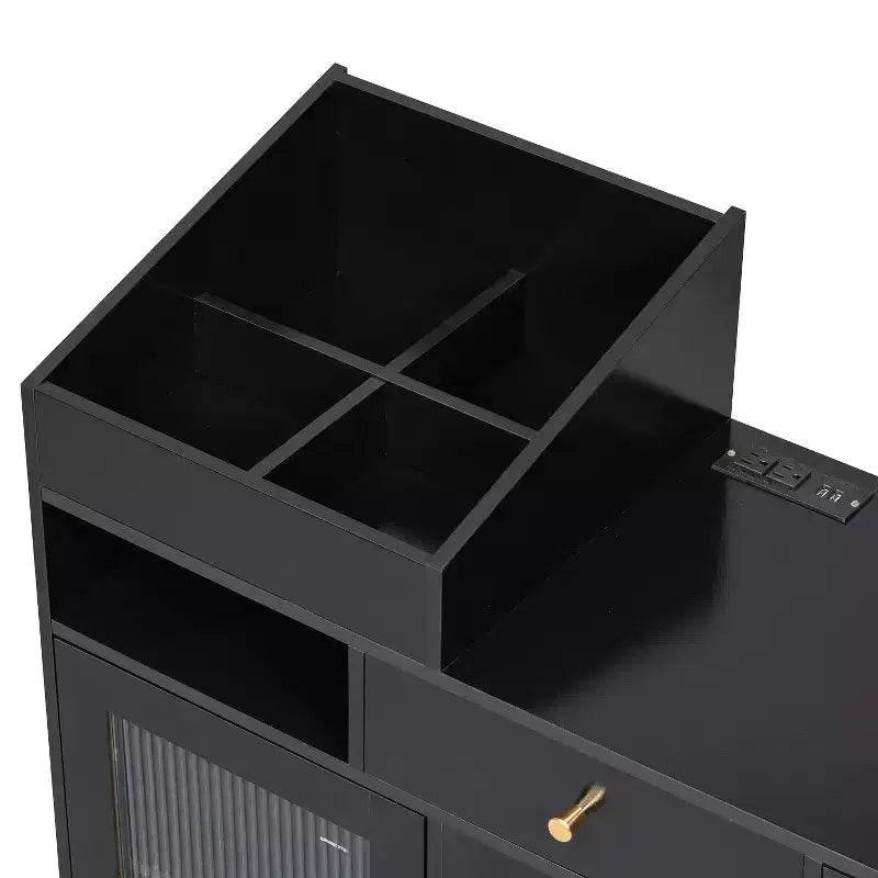 Coiffeuse moderne avec tabouret, tiroirs, meuble de rangement et ports de charge, Noir/Noyer