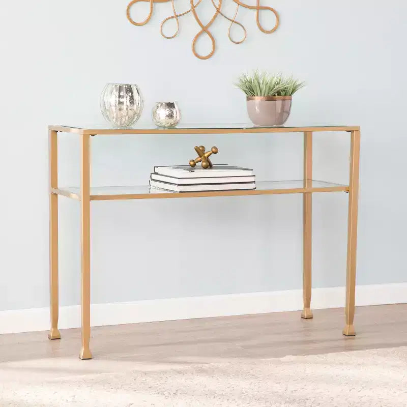 Console en métal doré et verre