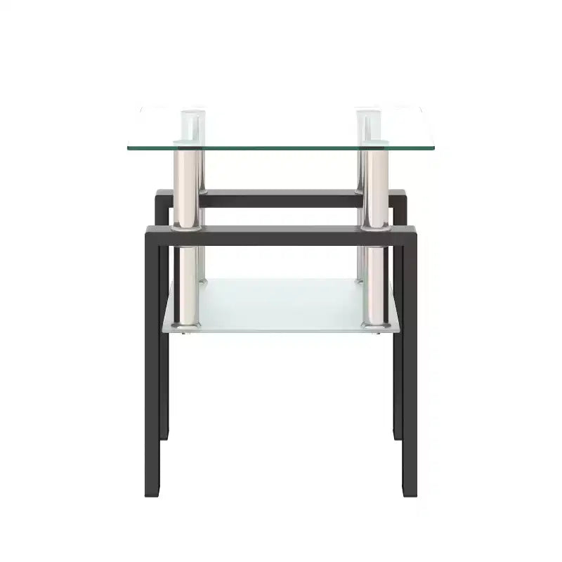 Table basse d'appoint carrée en verre trempé, 45 x 45 cm, cadre en métal noir