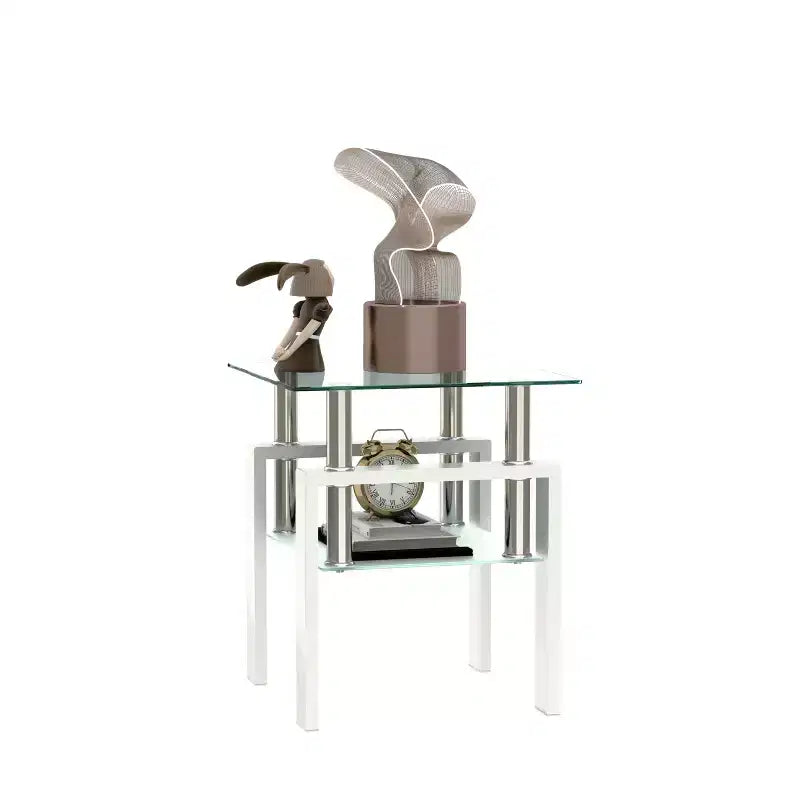Table basse d'appoint carrée en verre trempé, 45 x 45 cm, cadre en métal noir