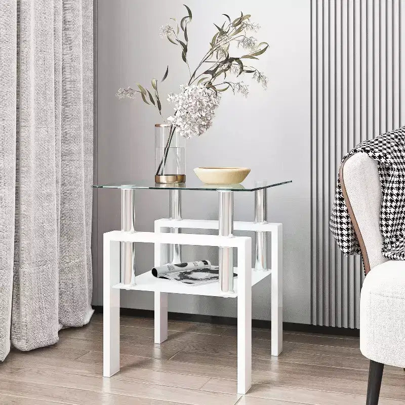 Table basse d'appoint carrée en verre trempé, 45 x 45 cm, cadre en métal noir