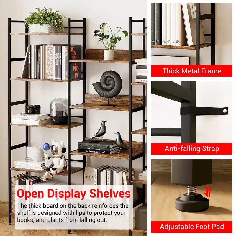 Étagère à 5 niveaux, étagère de rangement vintage avec étagères ouvertes, cadre en métal, étagère de rangement autoportante, pour salon, maison, bureau