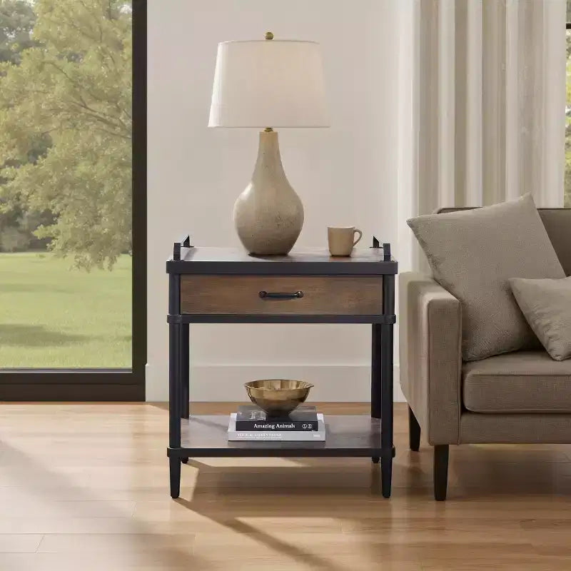 Table d'appoint de rangement en bois avec tiroir et étagère ouverte