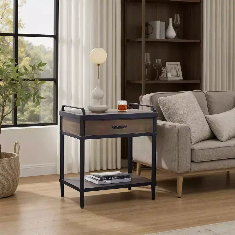 Table d'appoint de rangement en bois avec tiroir et étagère ouverte