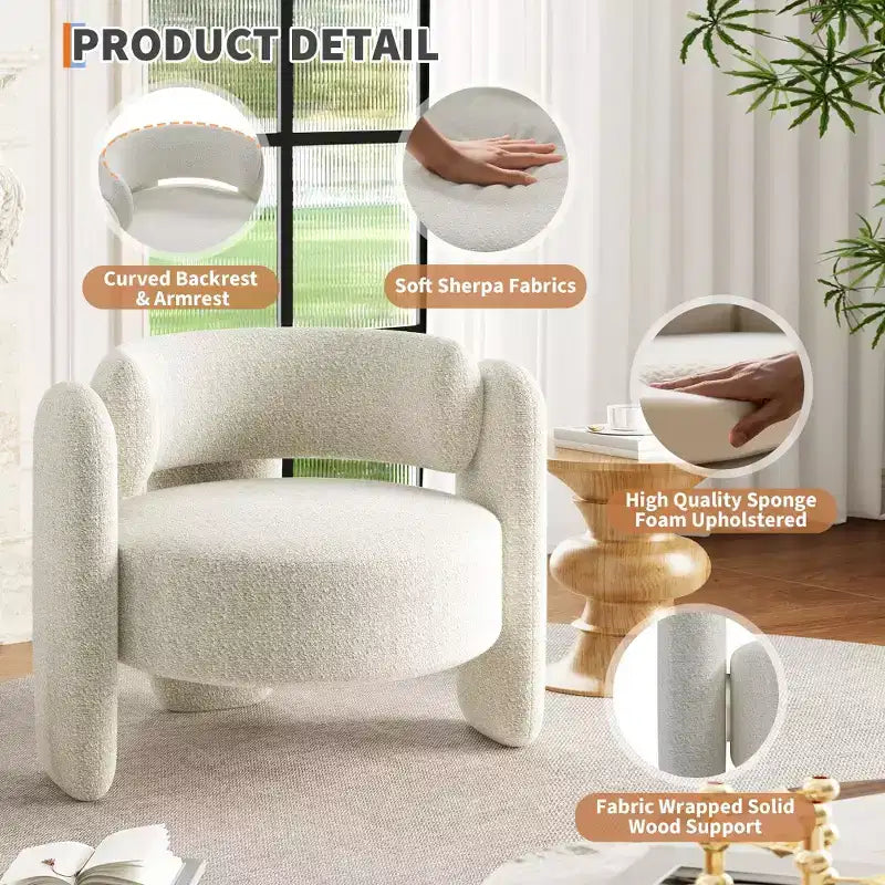 Fauteuil d'appoint baril surdimensionné en chenille, fauteuil rond du milieu du siècle avec dossier ouvert, canapé simple