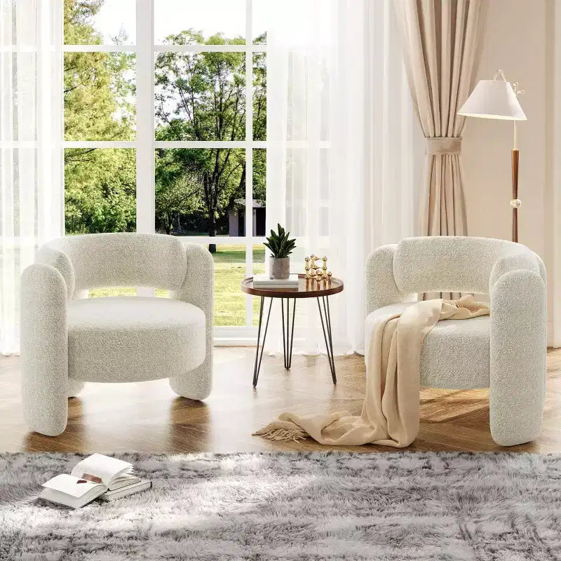 Fauteuil d'appoint baril surdimensionné en chenille, fauteuil rond du milieu du siècle avec dossier ouvert, canapé simple