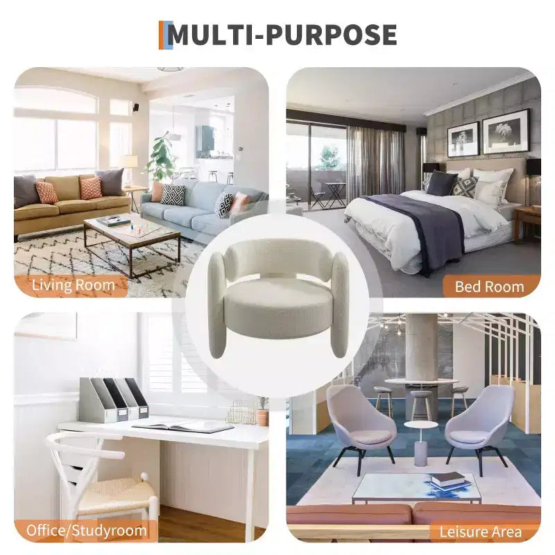 Fauteuil d'appoint baril surdimensionné en chenille, fauteuil rond du milieu du siècle avec dossier ouvert, canapé simple