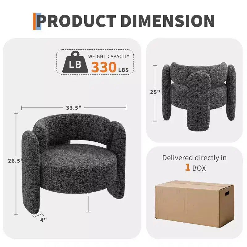 Fauteuil d'appoint baril surdimensionné en chenille, fauteuil rond du milieu du siècle avec dossier ouvert, canapé simple