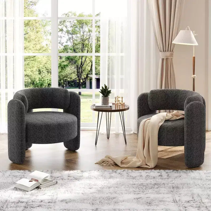 Fauteuil d'appoint baril surdimensionné en chenille, fauteuil rond du milieu du siècle avec dossier ouvert, canapé simple