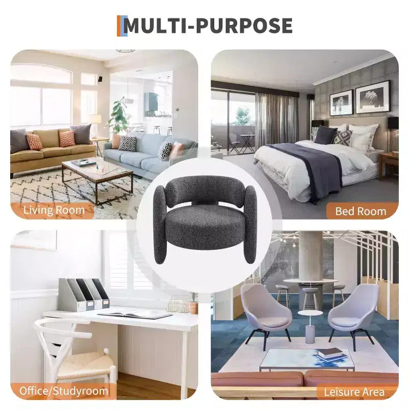 Fauteuil d'appoint baril surdimensionné en chenille, fauteuil rond du milieu du siècle avec dossier ouvert, canapé simple