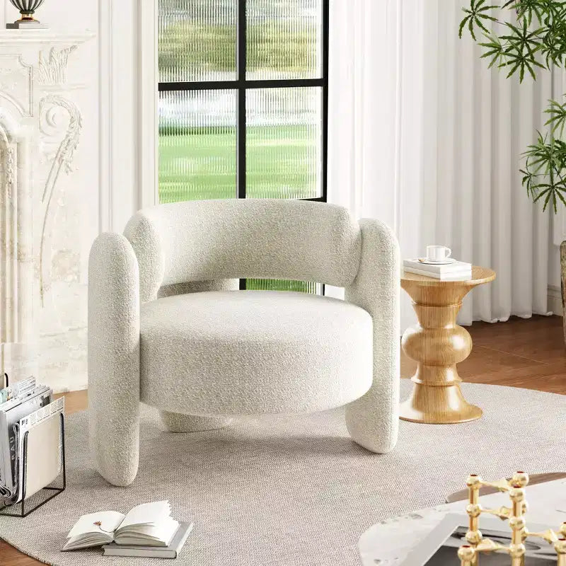 Fauteuil d'appoint baril surdimensionné en chenille, fauteuil rond du milieu du siècle avec dossier ouvert, canapé simple