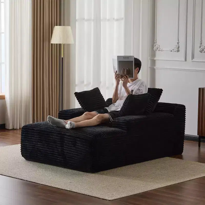 Canapé convertible en velours côtelé avec oreillers décoratifs, aucun assemblage requis