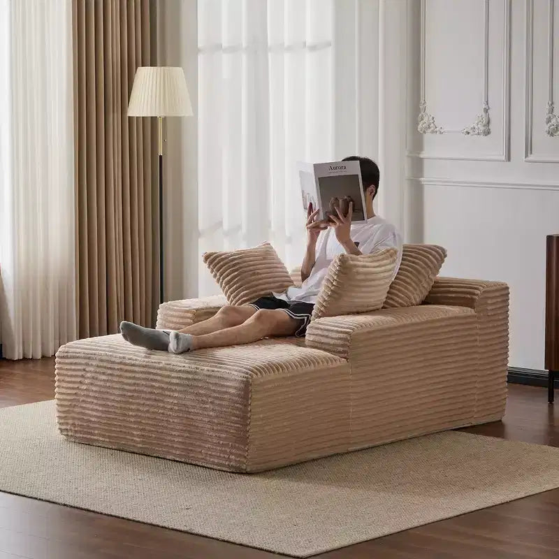 Canapé convertible en velours côtelé avec oreillers décoratifs, aucun assemblage requis