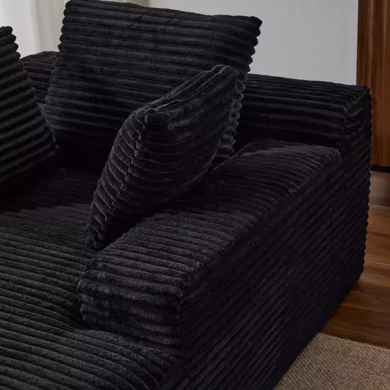 Canapé convertible en velours côtelé avec oreillers décoratifs, aucun assemblage requis