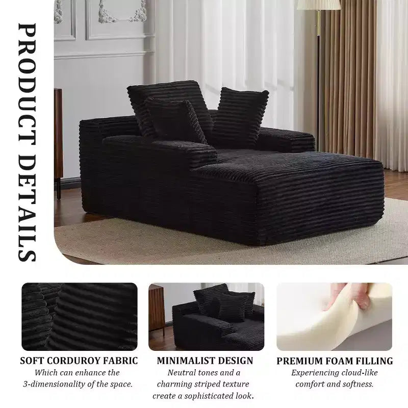 Canapé convertible en velours côtelé avec oreillers décoratifs, aucun assemblage requis