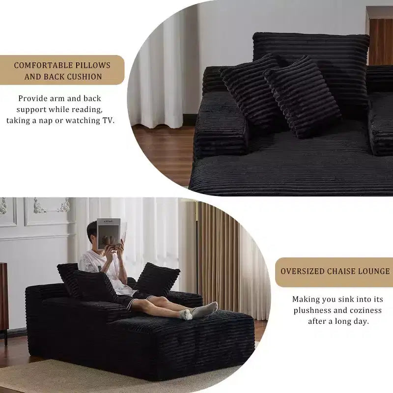 Canapé convertible en velours côtelé avec oreillers décoratifs, aucun assemblage requis