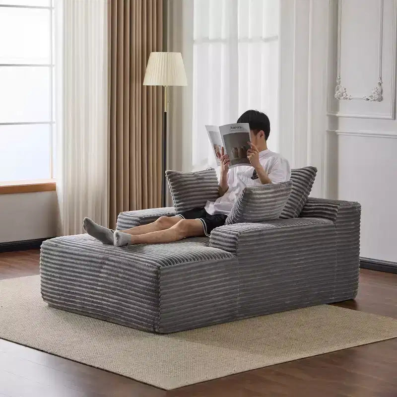 Canapé convertible en velours côtelé avec oreillers décoratifs, aucun assemblage requis