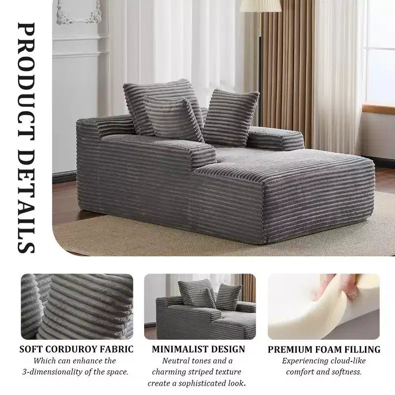 Canapé convertible en velours côtelé avec oreillers décoratifs, aucun assemblage requis