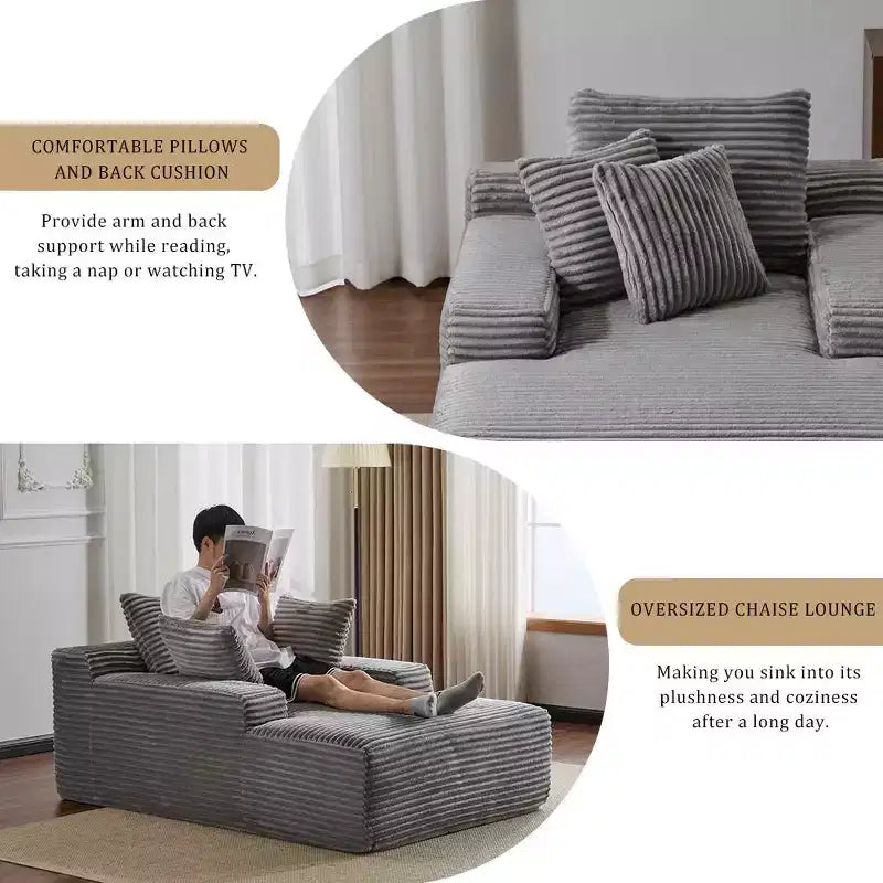 Canapé convertible en velours côtelé avec oreillers décoratifs, aucun assemblage requis