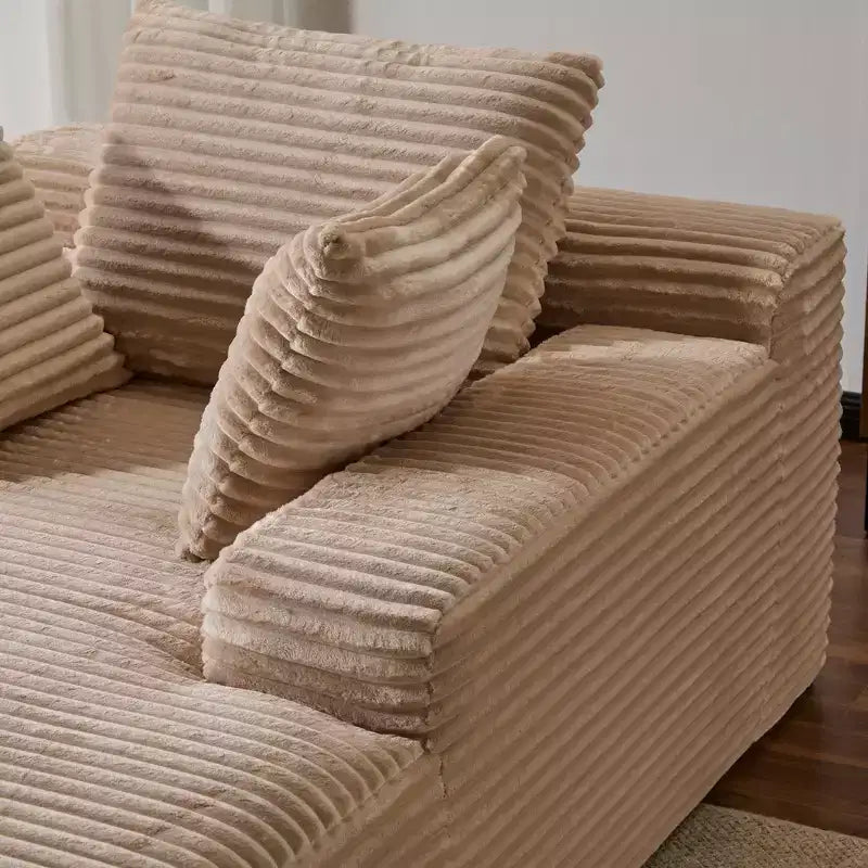 Canapé convertible en velours côtelé avec oreillers décoratifs, aucun assemblage requis