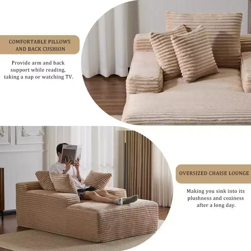Canapé convertible en velours côtelé avec oreillers décoratifs, aucun assemblage requis