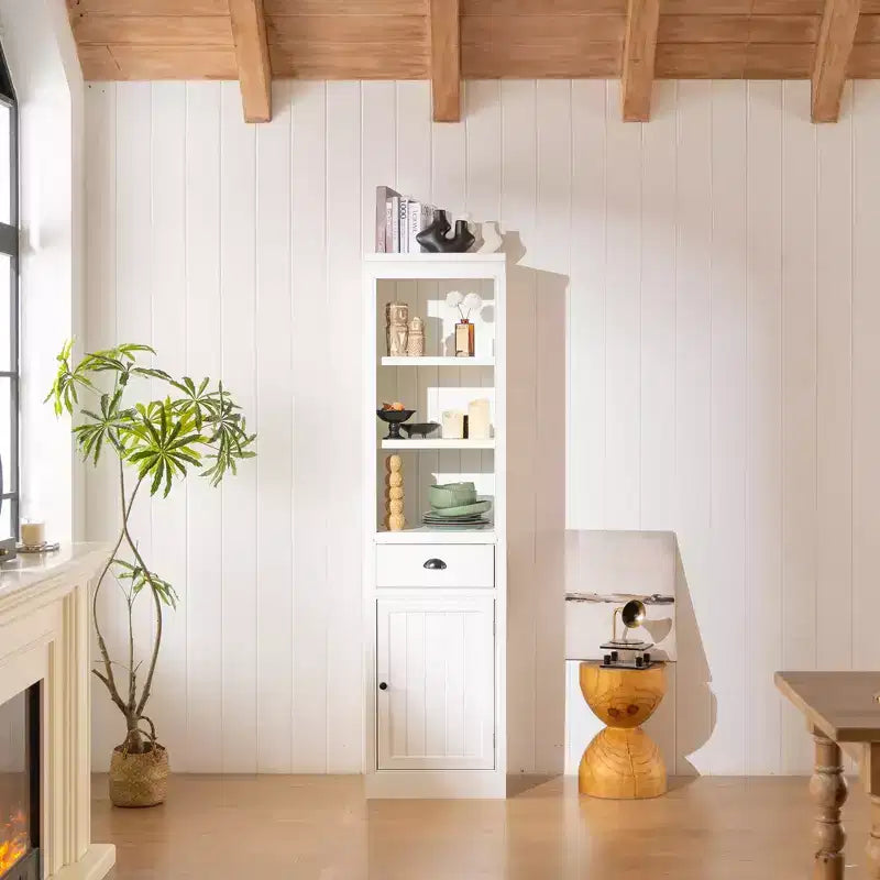 Bibliothèque sur pied de 75 po, étagère en bois à 5 niveaux avec étagères ouvertes et armoire, garde-manger organisateur en bois, meuble de rangement d'exposition pour le bureau