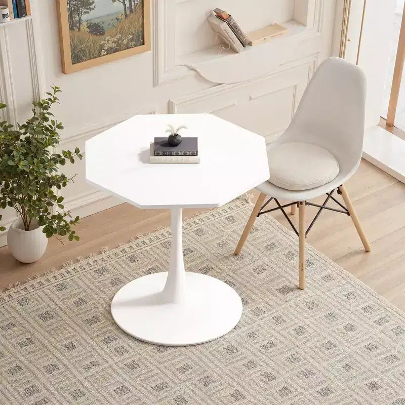 Table basse octogonale avec piètement en métal et plateau en MDF effet marbre, blanc