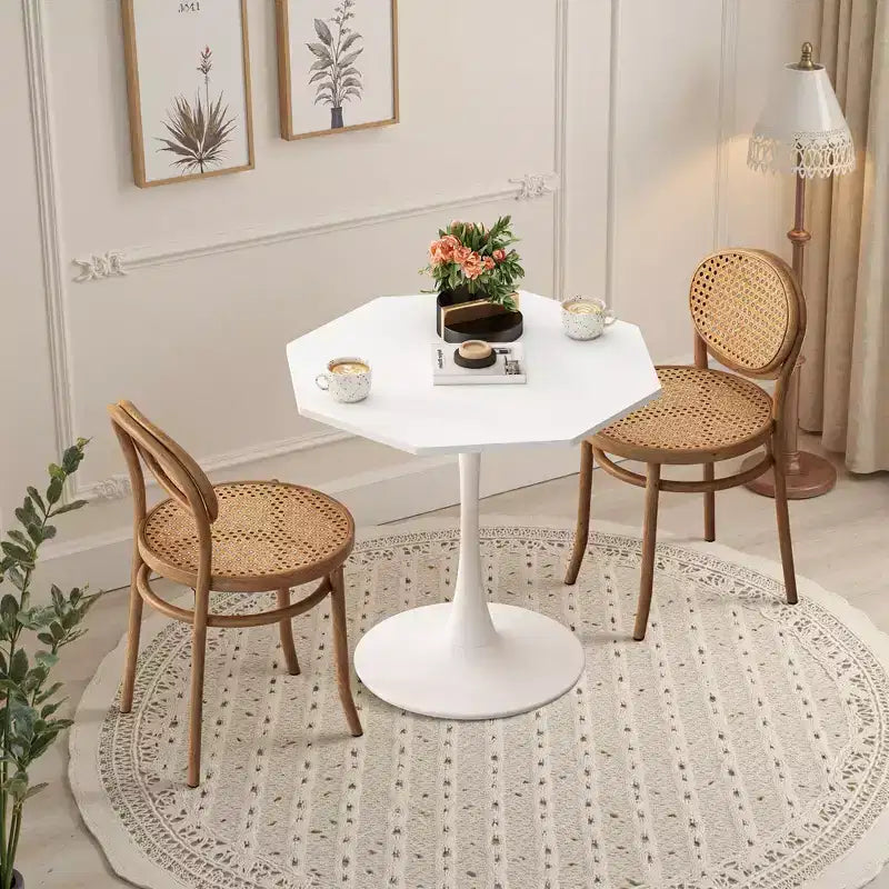 Table basse octogonale avec piètement en métal et plateau en MDF effet marbre, blanc