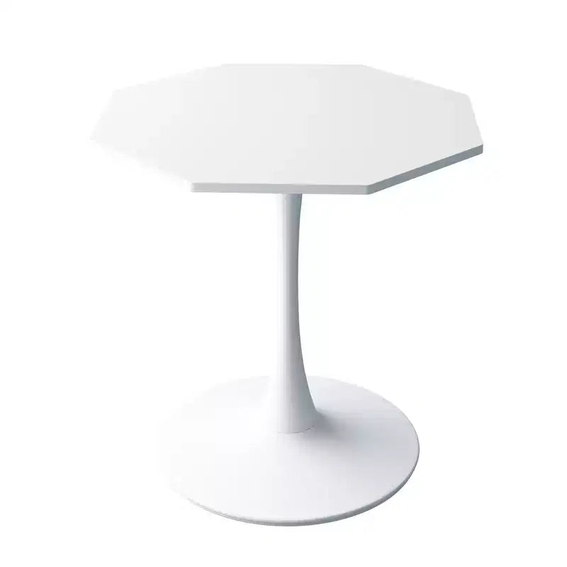 Table basse octogonale avec piètement en métal et plateau en MDF effet marbre, blanc