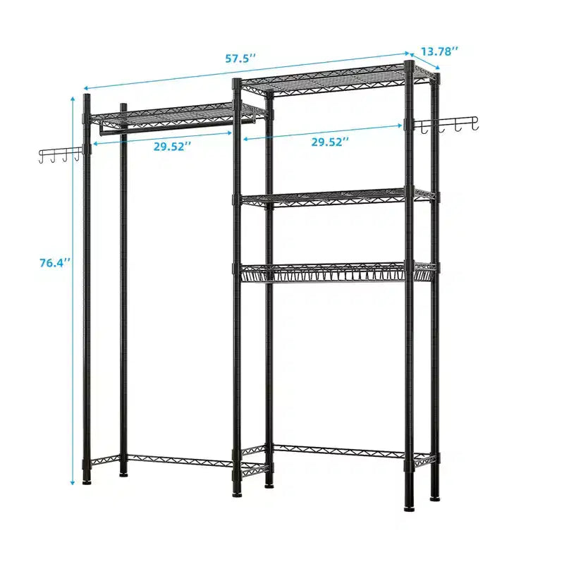 Penderie ouverte Karl Home en fer noir avec double tringle et paniers grillagés 145 x 35 x 195 cm
