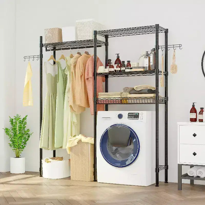Penderie ouverte Karl Home en fer noir avec double tringle et paniers grillagés 145 x 35 x 195 cm