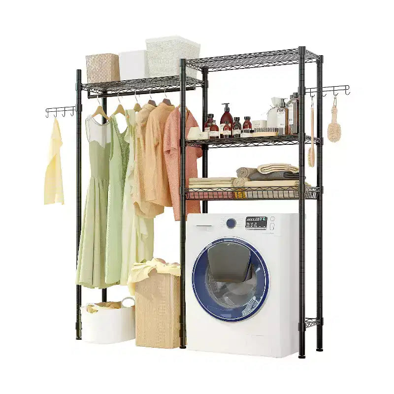 Penderie ouverte Karl Home en fer noir avec double tringle et paniers grillagés 145 x 35 x 195 cm