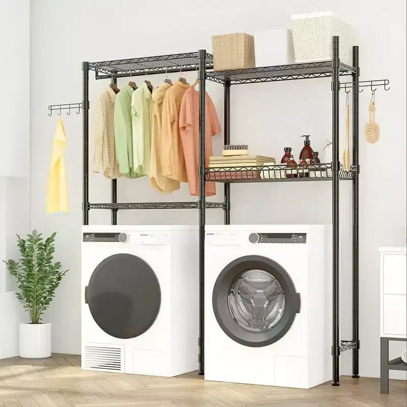 Penderie ouverte Karl Home en fer noir avec double tringle et paniers grillagés 145 x 35 x 195 cm