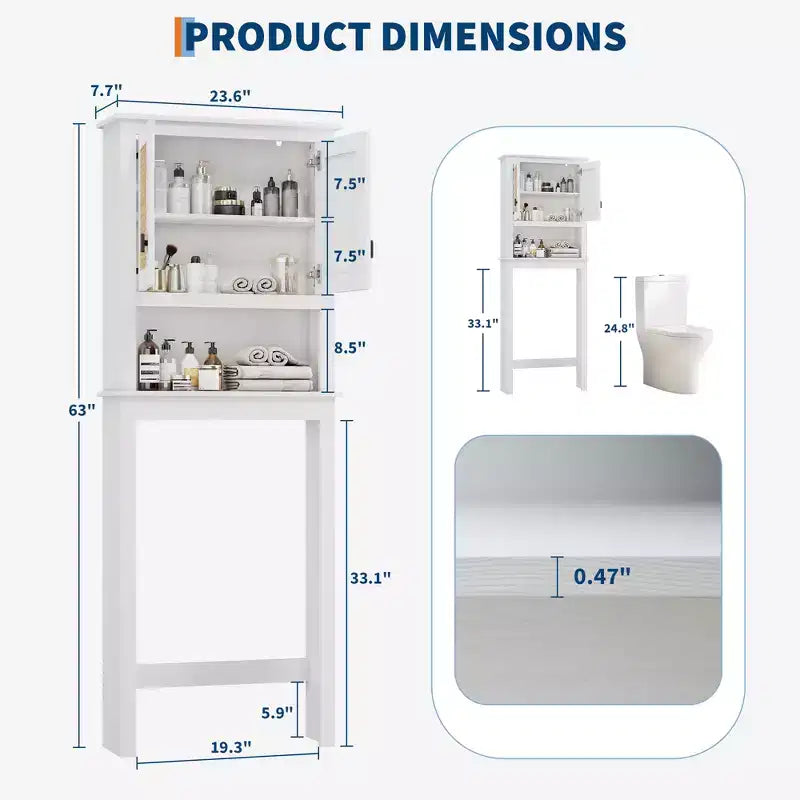 Meuble de rangement pour toilettes, organiseur de salle de bain de style ferme au-dessus des toilettes, meuble de rangement pour toilettes en bois autoportant avec étagère réglable, pour salle de bain