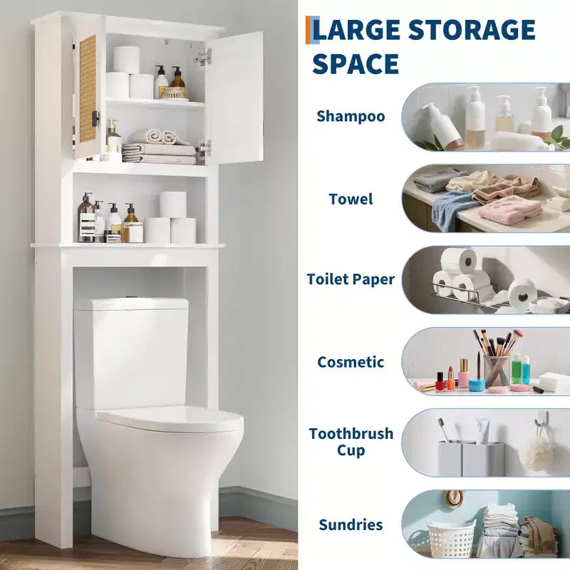 Meuble de rangement pour toilettes, organiseur de salle de bain de style ferme au-dessus des toilettes, meuble de rangement pour toilettes en bois autoportant avec étagère réglable, pour salle de bain