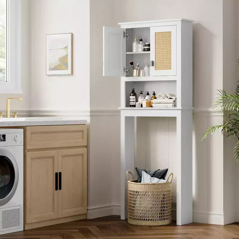 Meuble de rangement pour toilettes, organiseur de salle de bain de style ferme au-dessus des toilettes, meuble de rangement pour toilettes en bois autoportant avec étagère réglable, pour salle de bain