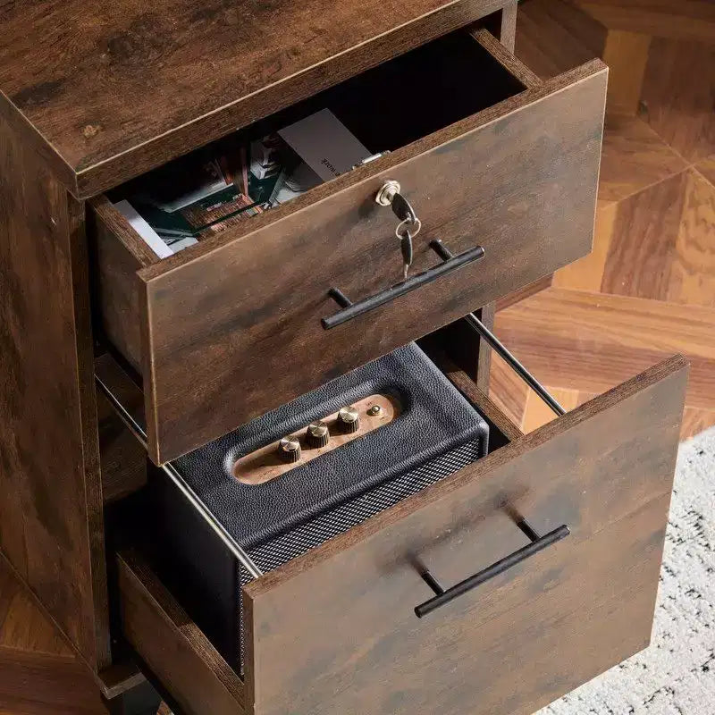 Bureau rustique avec classeur intégré et huche de rangement, tiroir verrouillable, bureau d'ordinateur