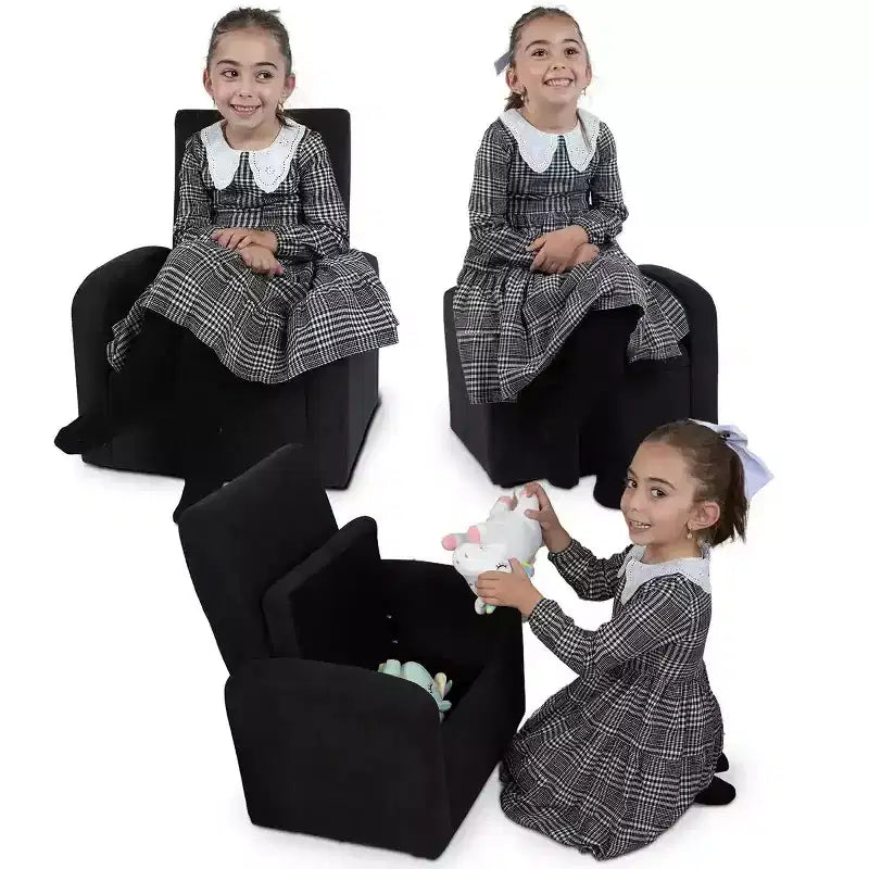 Canapé pour enfants avec coffre de rangement pour jouets, pour garçons et filles, noir