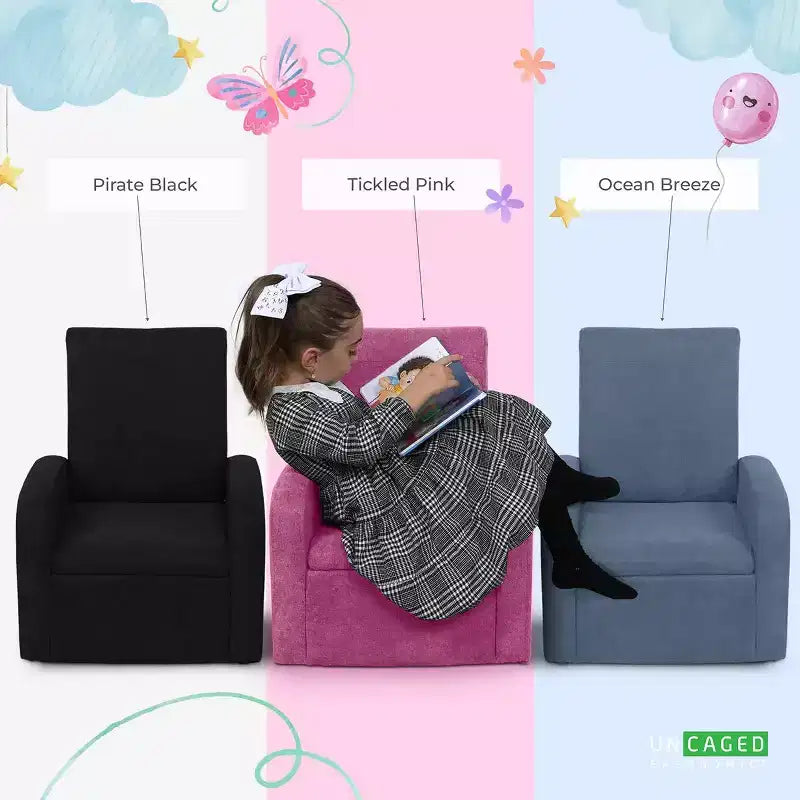 Canapé pour enfants avec coffre de rangement pour jouets, pour garçons et filles, noir