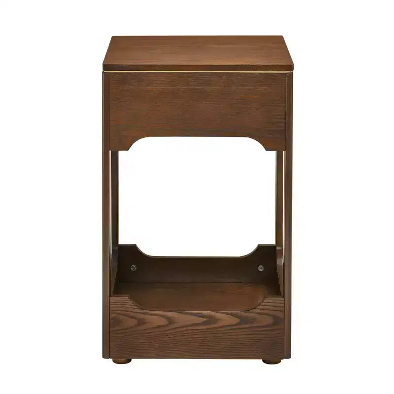 Table d'appoint en bois Mid-Century Modern avec plateau relevable et étagère de rangement