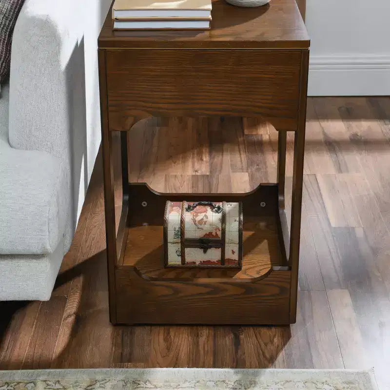 Table d'appoint en bois Mid-Century Modern avec plateau relevable et étagère de rangement